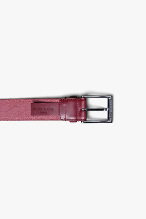 Rosewood Red Leather Belt in minimalist design, Made in Italy from vegetable tanned leather. Perfect to match with hand made dress shoes. 