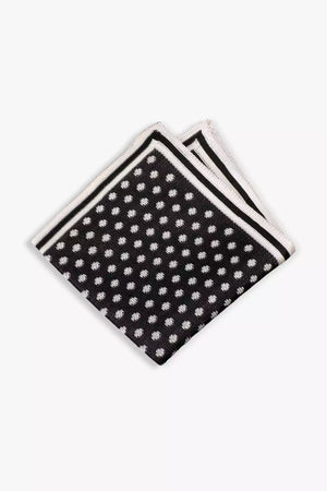 Black knitted pocket square with white dots in knitted silk
