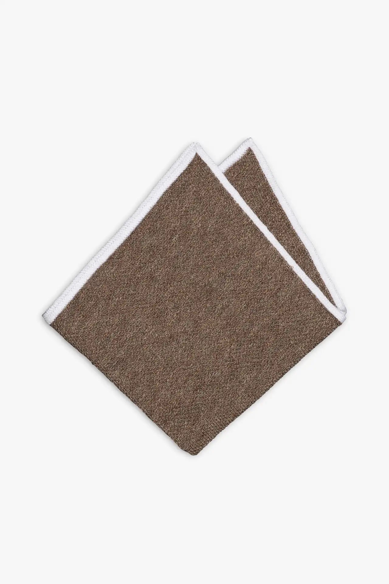 Brown knitted pocket square with white boarder in knitted cotton 