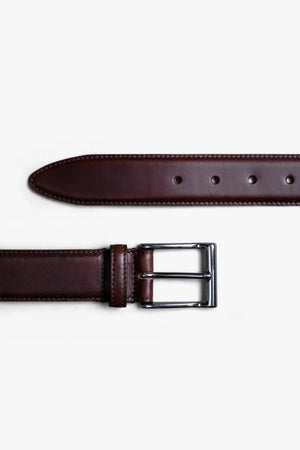 Dark brown Leather Belt in minimalist design, Made in Italy from vegetable tanned leather. Perfect to match with hand made dress shoes. 
