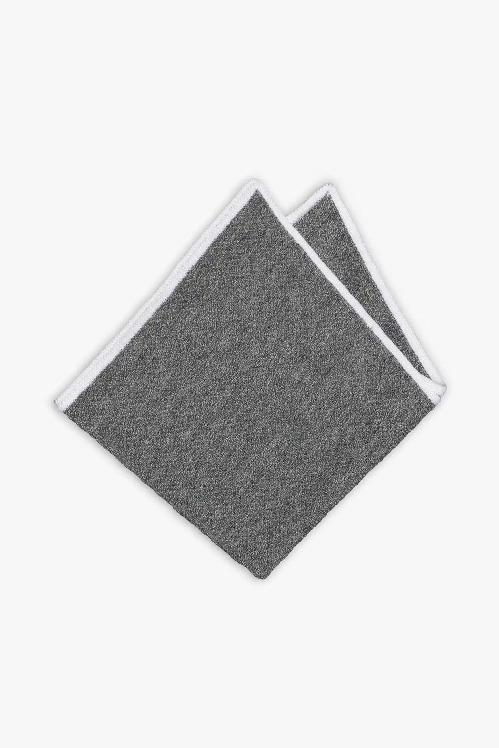 Gray knitted pocket square with white boarder in knitted cotton 