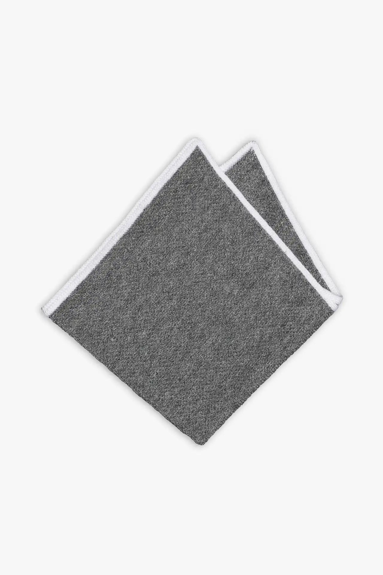 Gray knitted pocket square with white boarder in knitted cotton 