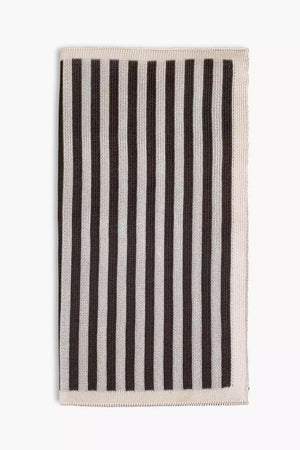 Brown and white striped knitted silk pocket square. Made in Italy.