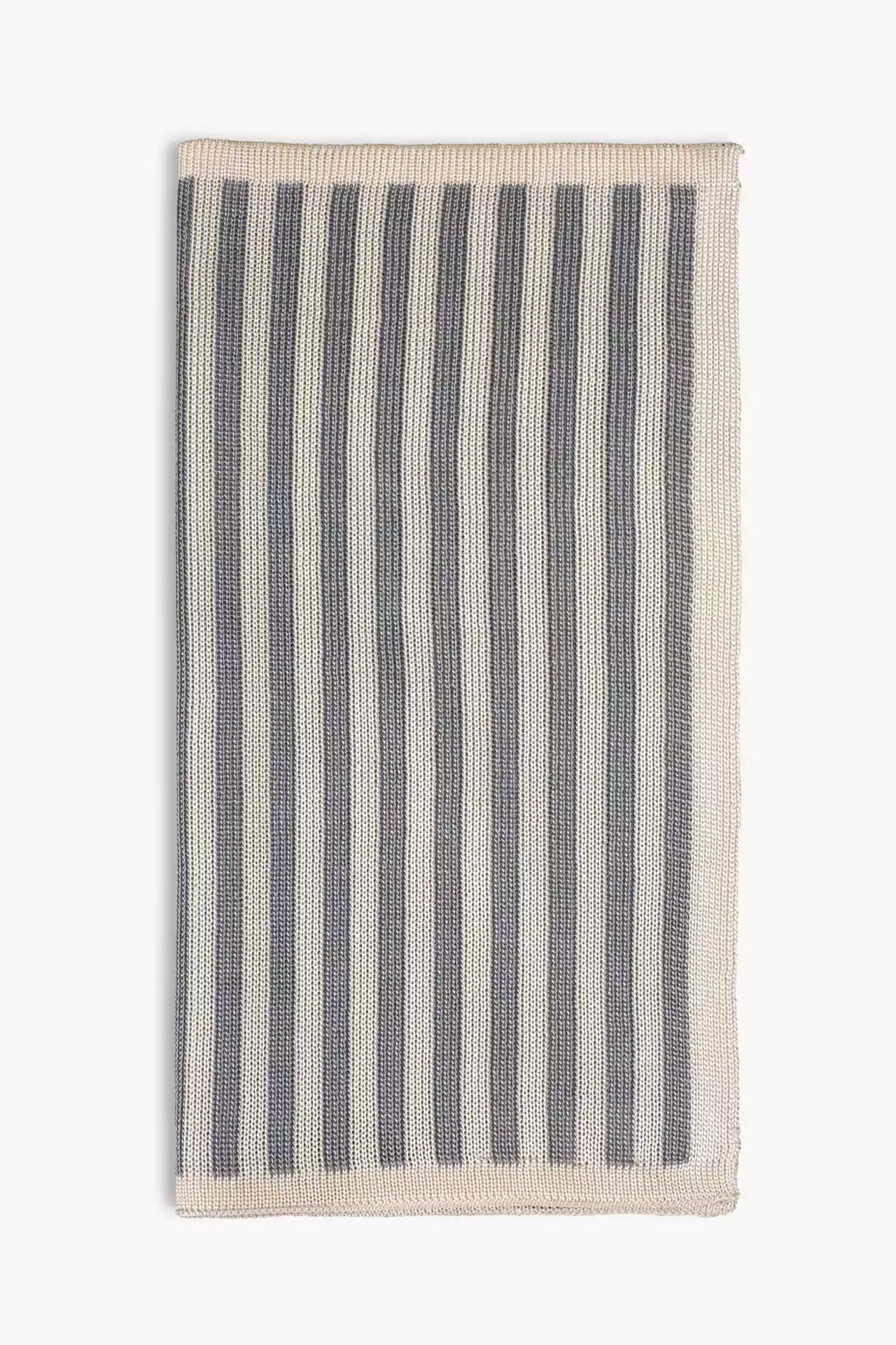 Gray and white striped knitted silk pocket square. Made in Italy.