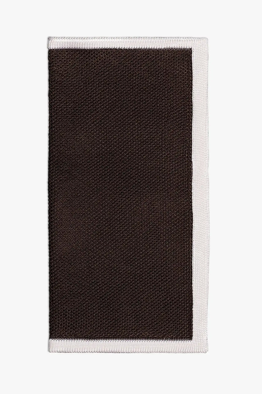 Brown knitted pocket square with white boarder. Made of silk in Italy.