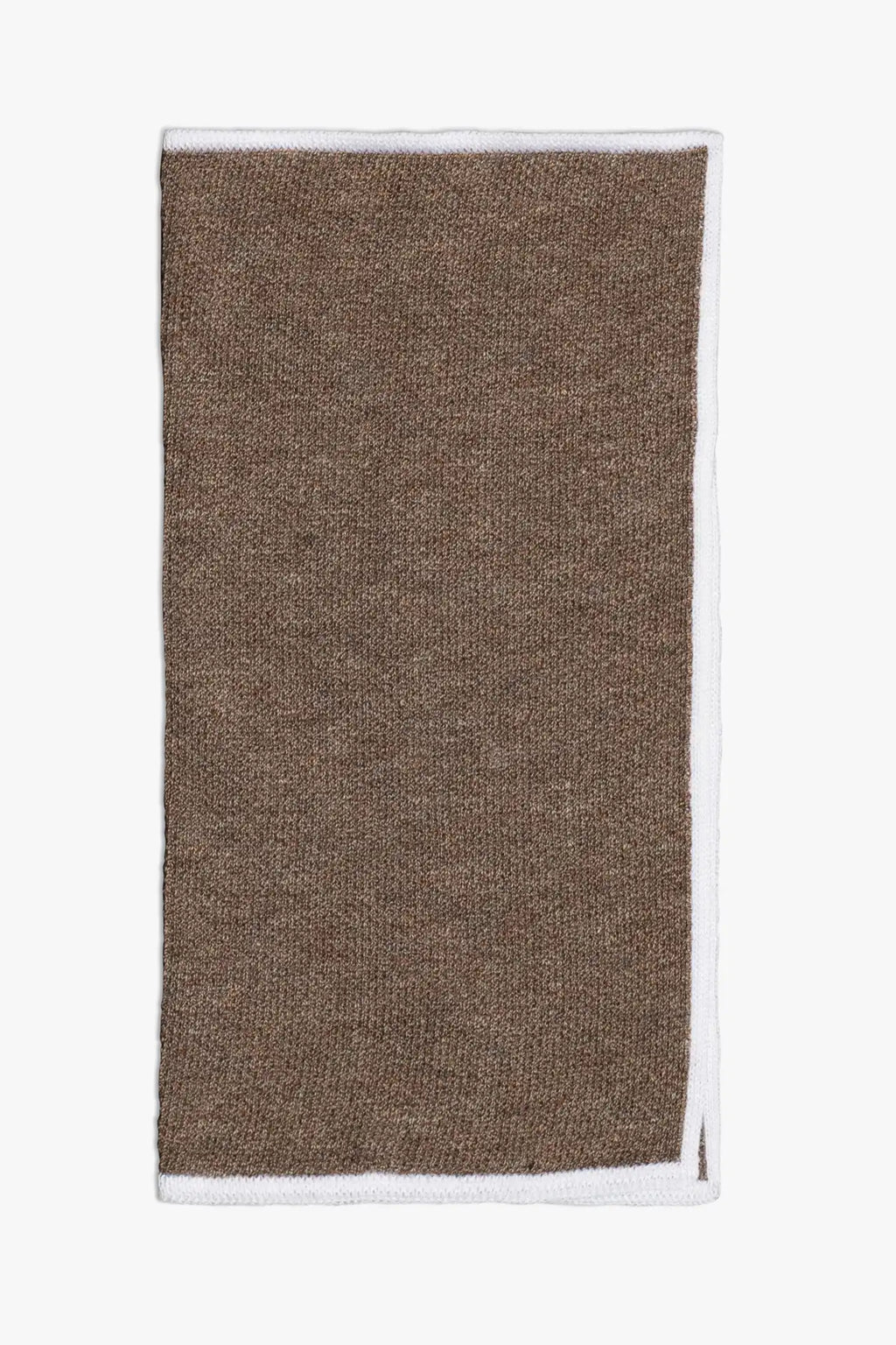 Brown knitted pocket square with white boarder in knitted cotton 