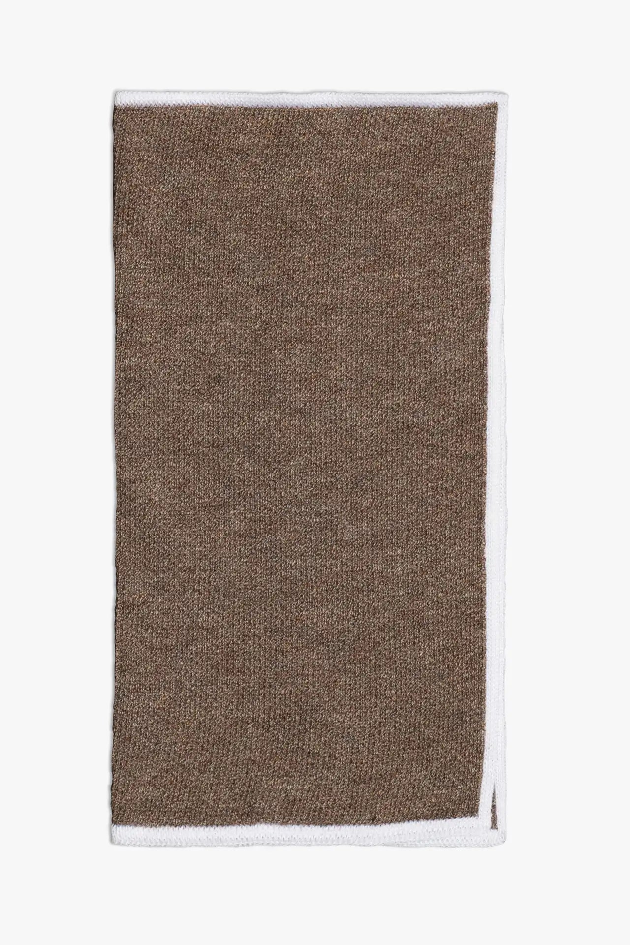 Brown knitted pocket square with white boarder in knitted cotton 