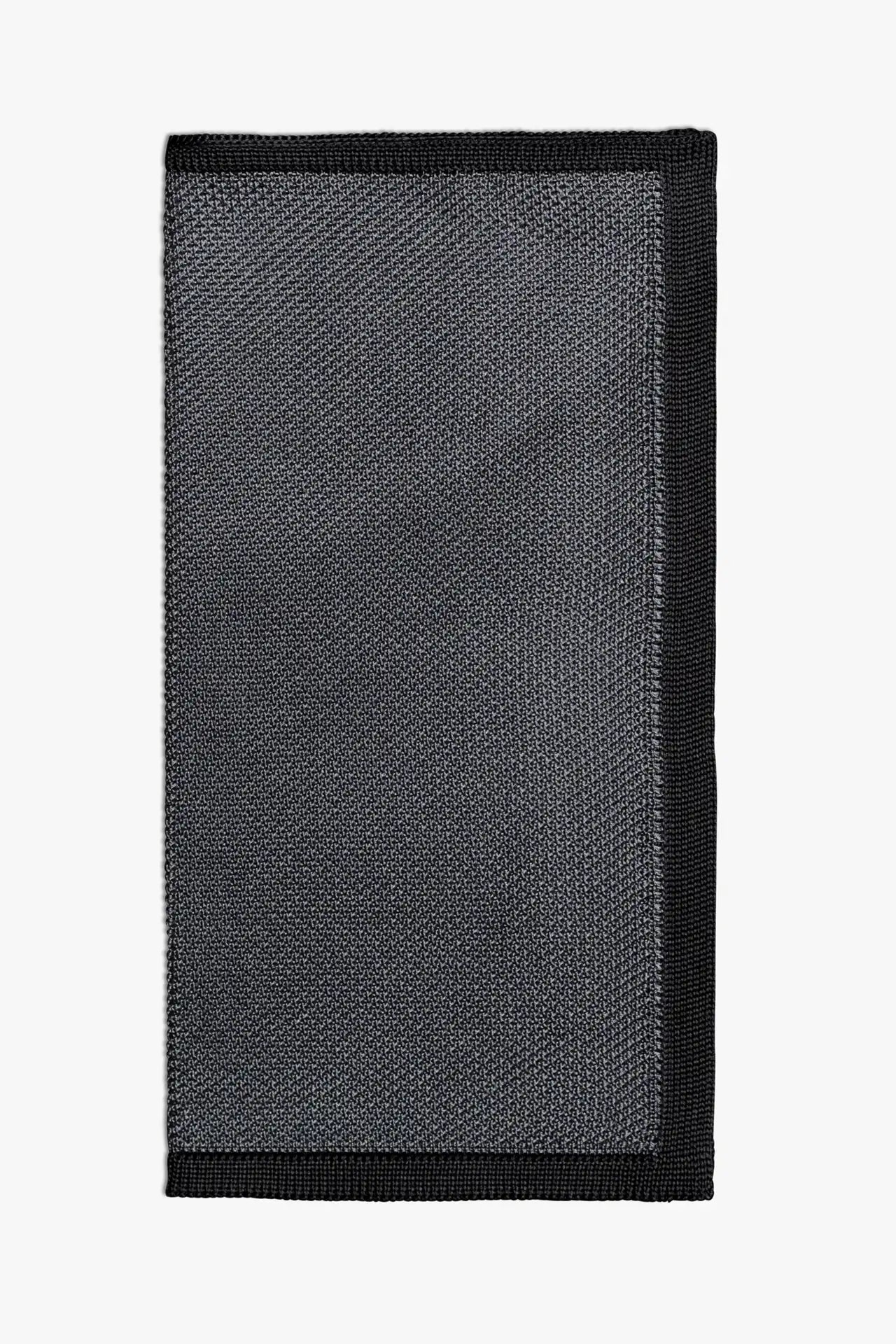 Gray knitted pocket square with gray boarder. Made of silk in Italy.