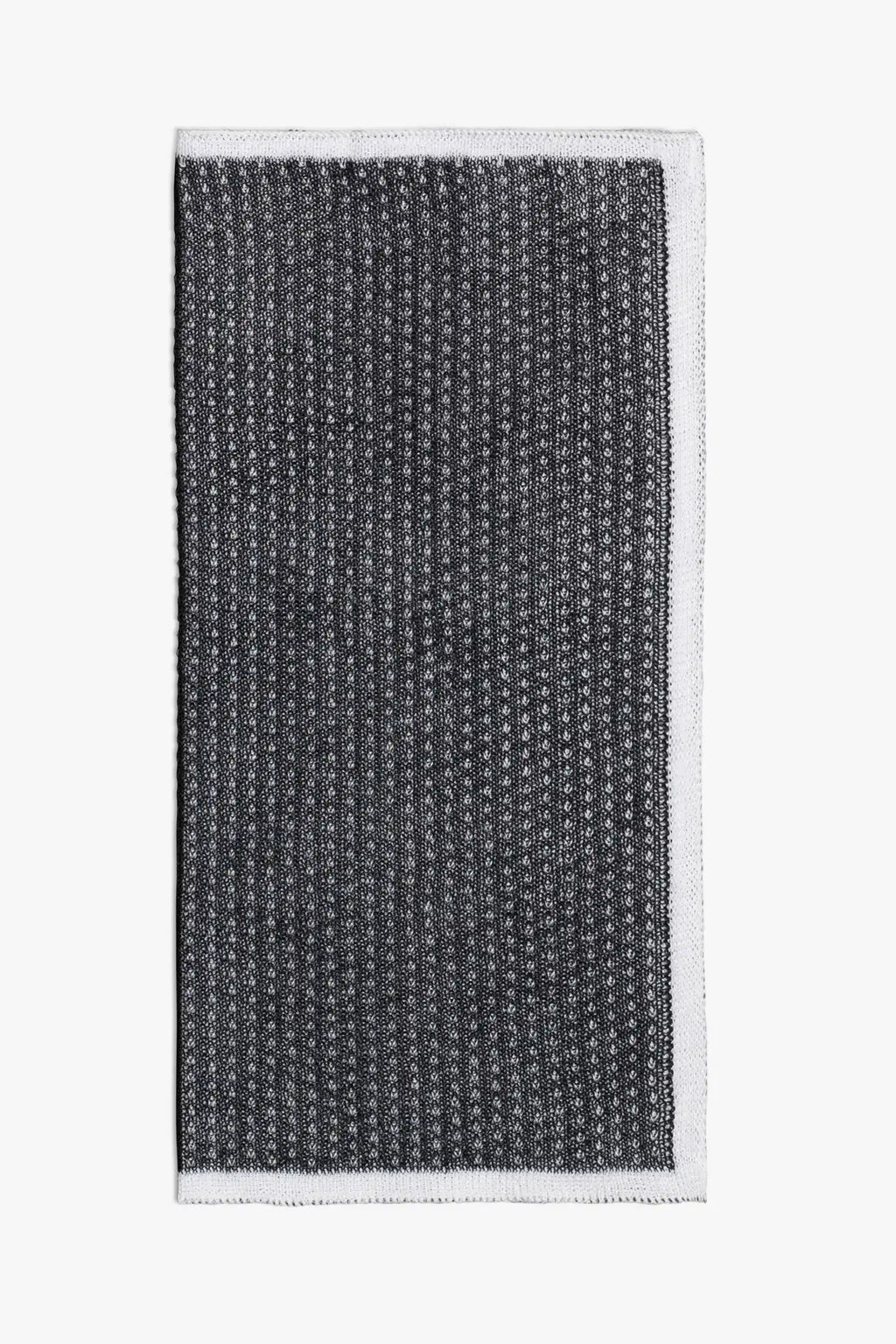 Dark gray and white knitted pocket square with white boarder in cotton 