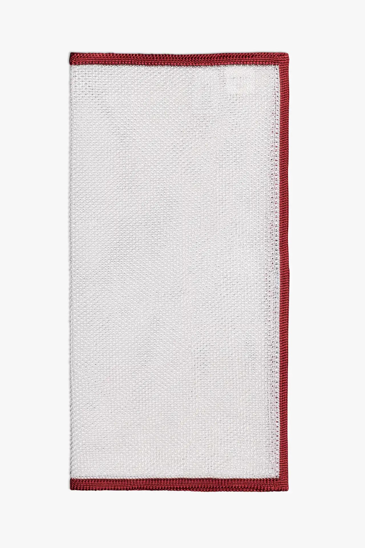 White knitted silk pocket square with red frame. Made in Italy.