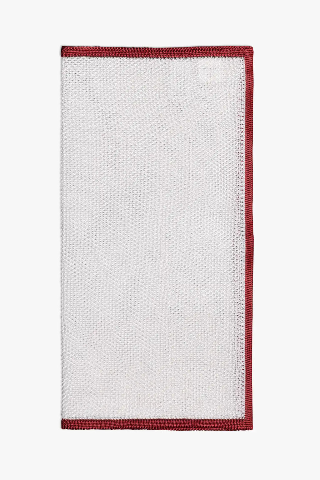 White knitted silk pocket square with red frame. Made in Italy.
