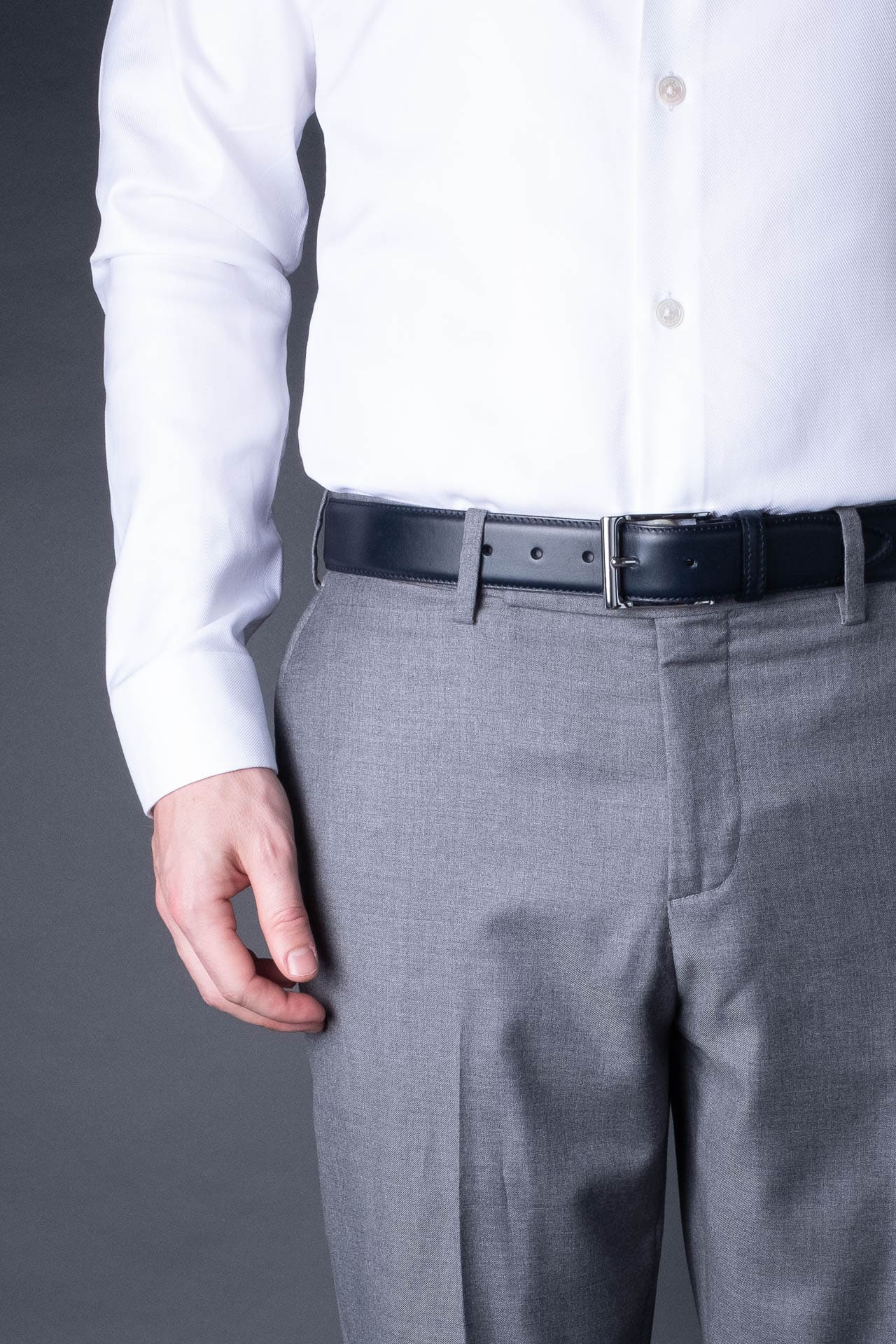 Navy Midnight Blue Leather Belt in minimalist design, Made in Italy from vegetable tanned leather. Perfect to match with hand made dress shoes. 