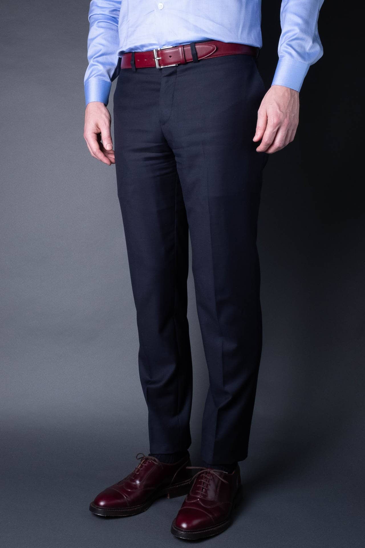 Rosewood Red Leather Belt in minimalist design, Made in Italy from vegetable tanned leather. Perfect to match with hand made dress shoes. 