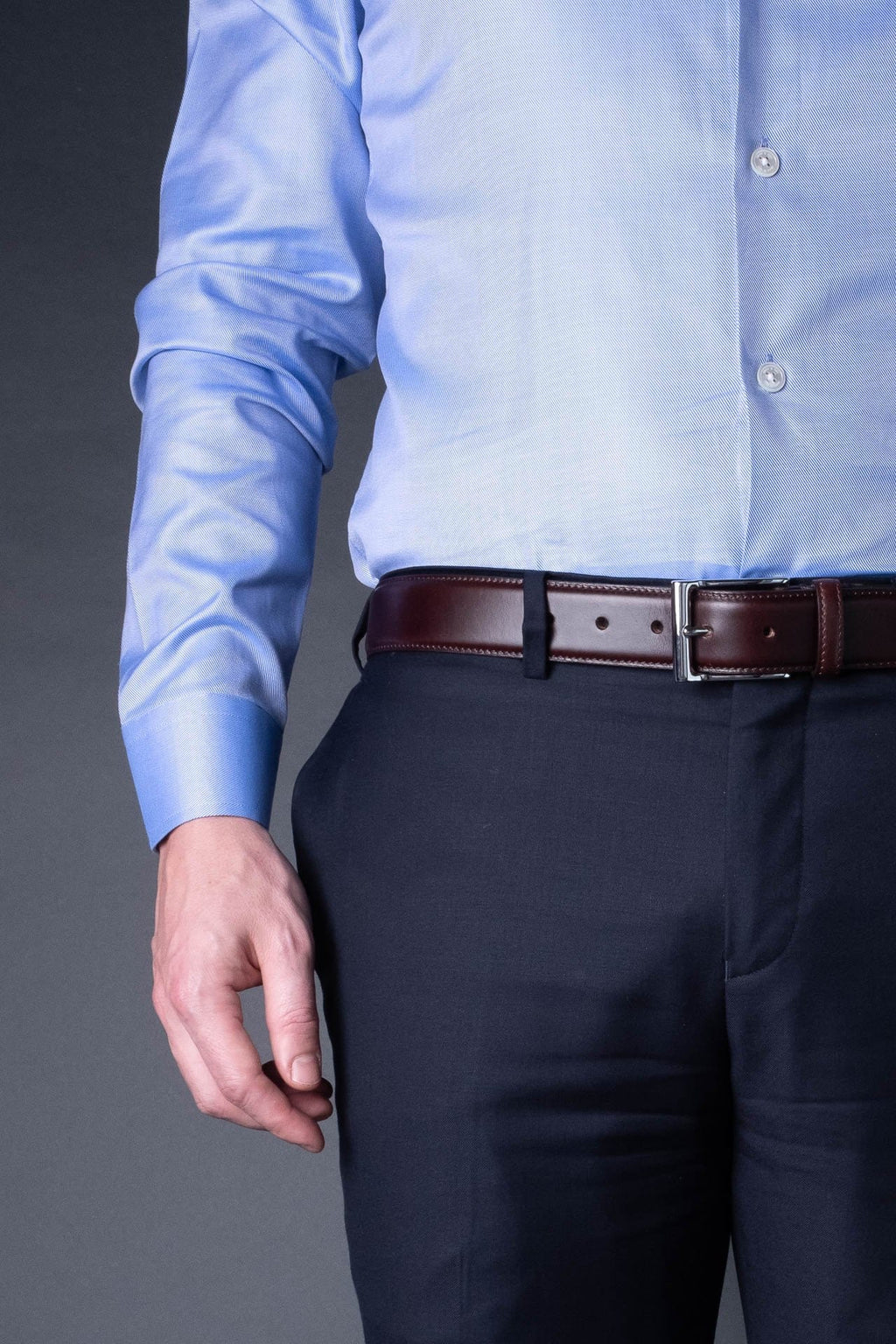 Dark brown Leather Belt in minimalist design, Made in Italy from vegetable tanned leather. Perfect to match with hand made dress shoes. 