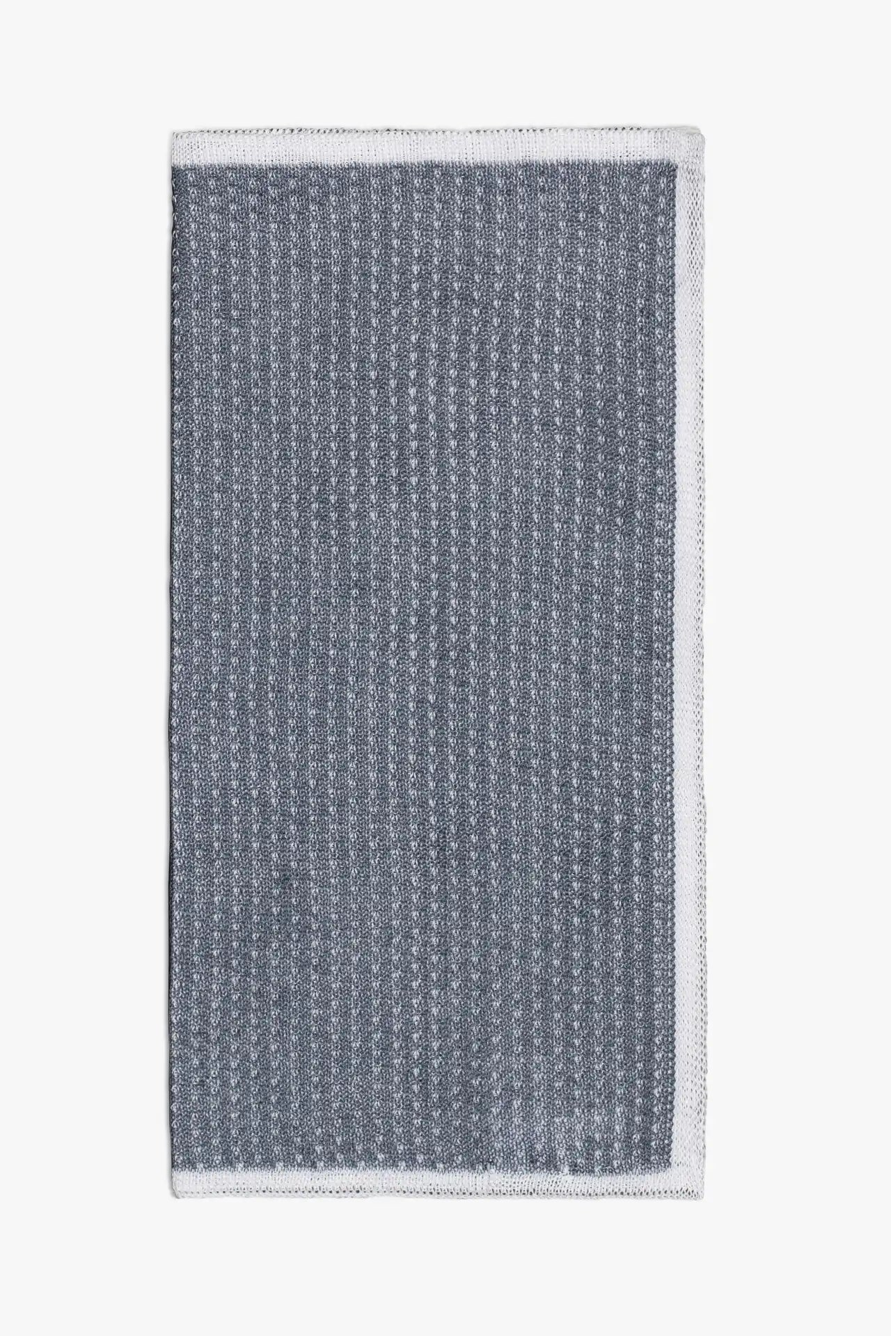 Blue and white knitted pocket square with white boarder in cotton 