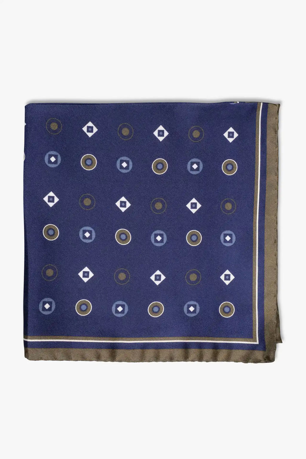 Print Blue and green pocket square in woven silk. Made in Italy paired with matching tie.