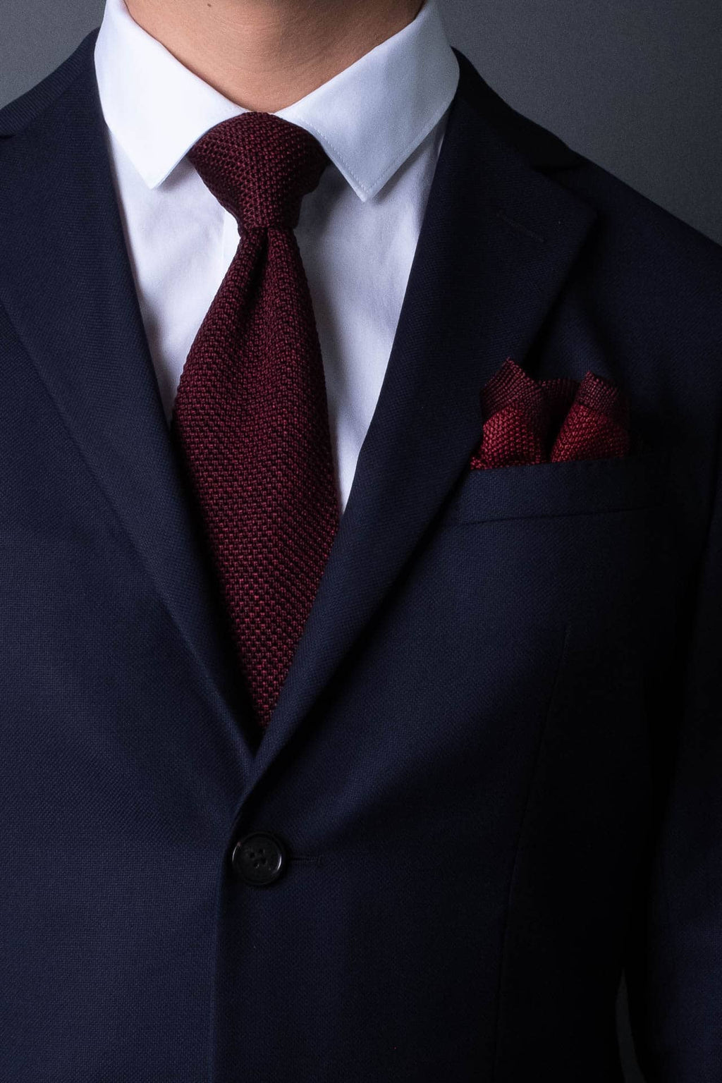 Maroon red melange pocket square in silk made in italy with matching tie